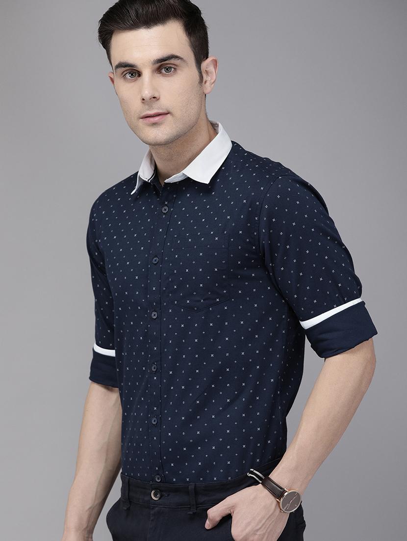 navy blue printed formal shirt - 16912367 - Zoom Image - 2