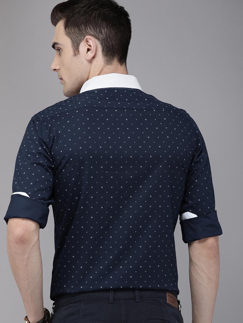 navy blue printed formal shirt - 16912367 - Zoom Image - 3