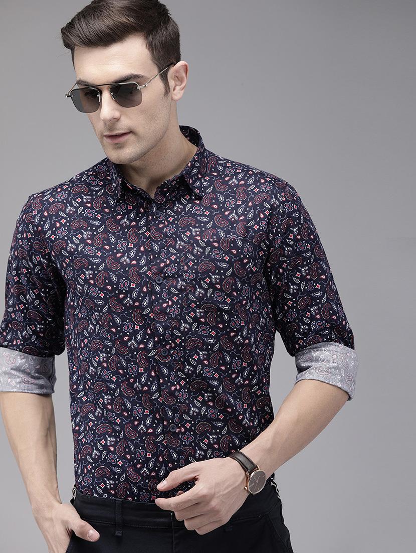 navy blue printed casual shirt - 16912403 - Zoom Image - 1