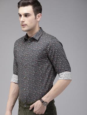 navy blue floral print casual shirt - 16912413 - Standard Image - 2
