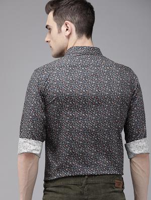 navy blue floral print casual shirt - 16912413 - Standard Image - 3