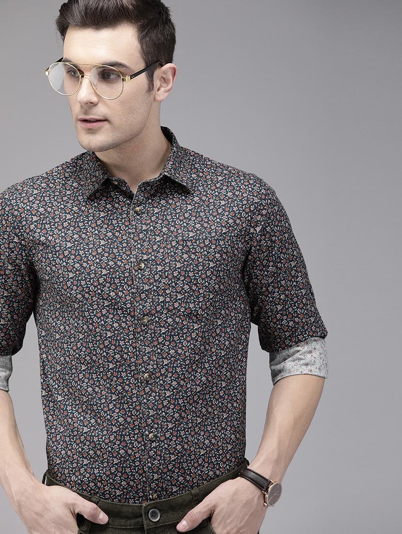 navy blue floral print casual shirt - 16912413 - Zoom Image - 1