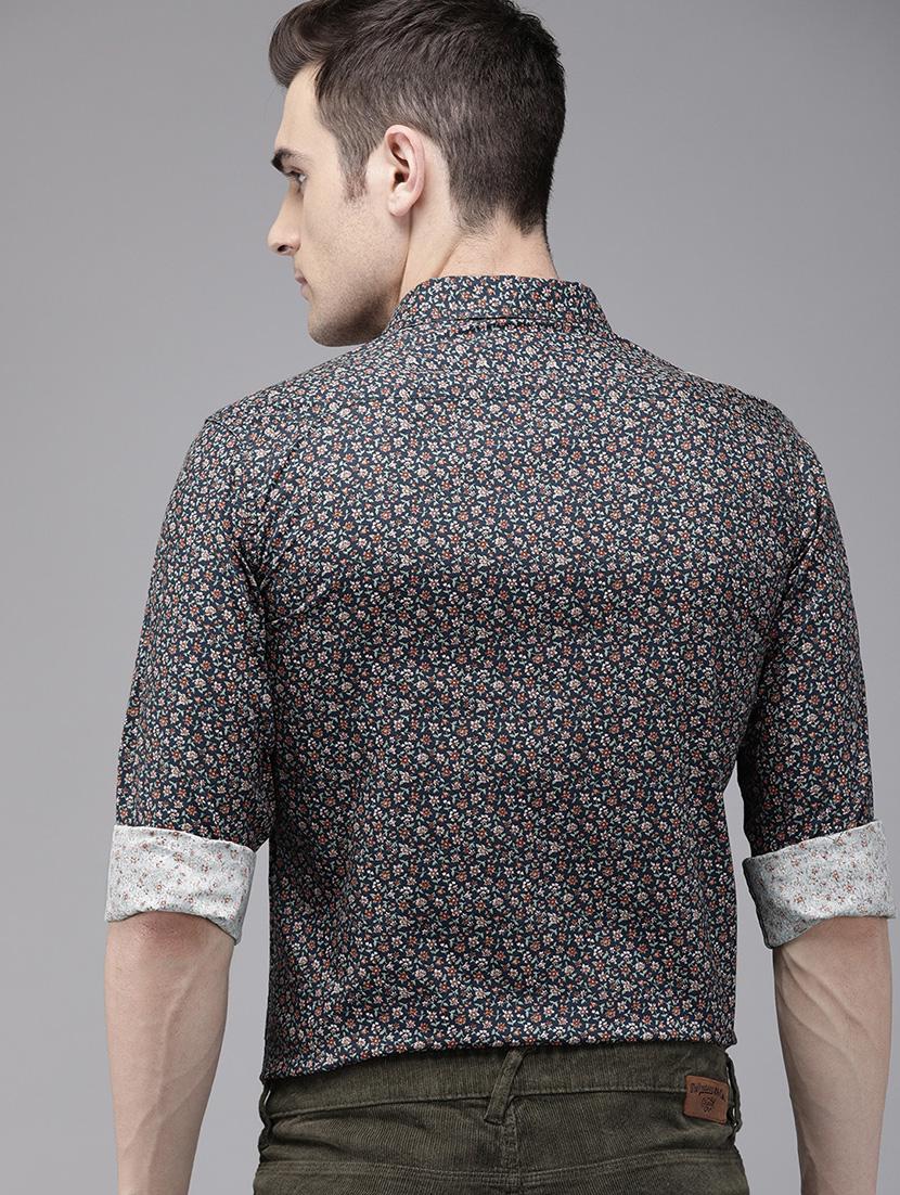 navy blue floral print casual shirt - 16912413 - Zoom Image - 3