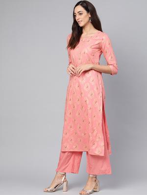 gold print kurta palazzo set - 16913182 - Standard Image - 2