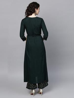 bottle green kurta palazzo set - 16913184 - Standard Image - 4