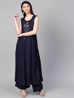 solid kurta palazzo set - 16913188 - Standard Image - 4