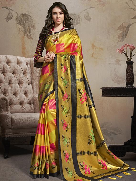 checkered printed saree with blouse - 16913476 - Zoom Image - 1