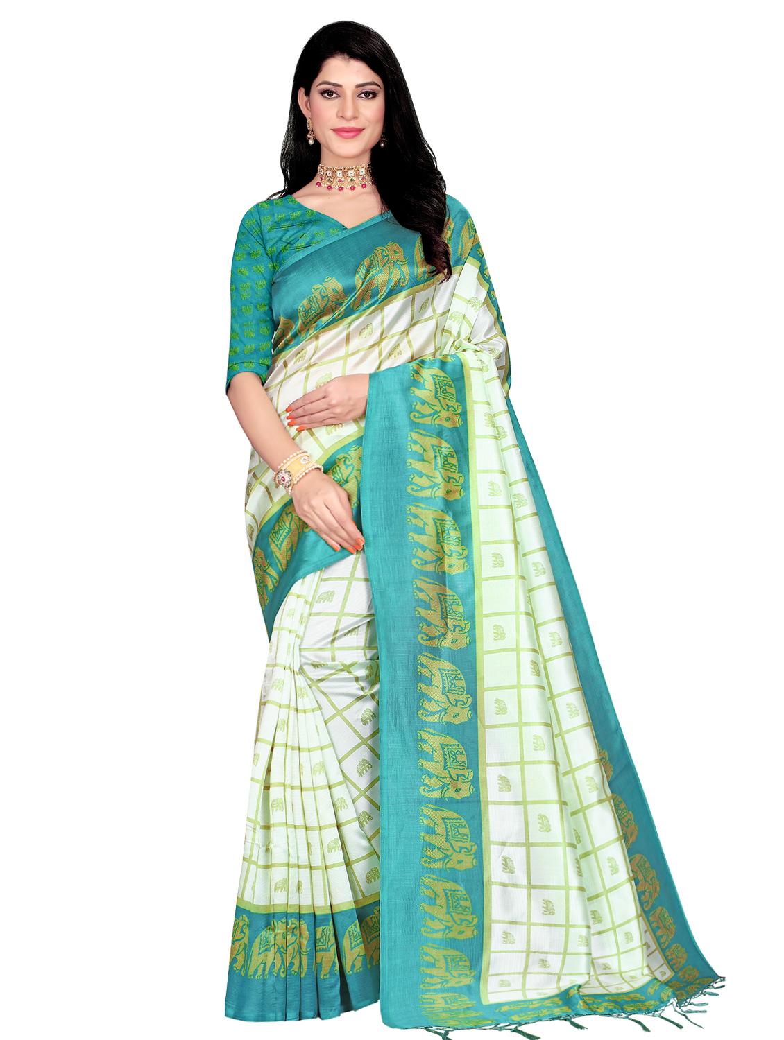 check printed saree with blouse - 16913782 - Zoom Image - 1