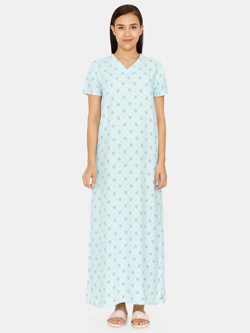v-neck printed nighty - 16914074 - Standard Image - 1