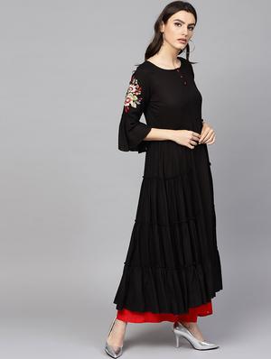 solid tiered bell sleeves kurta - 16914910 - Standard Image - 2
