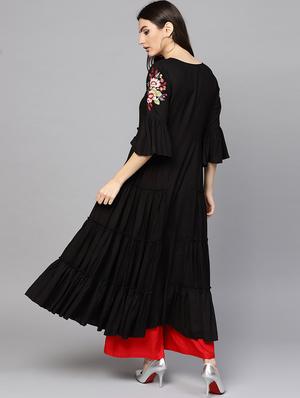 solid tiered bell sleeves kurta - 16914910 - Standard Image - 3