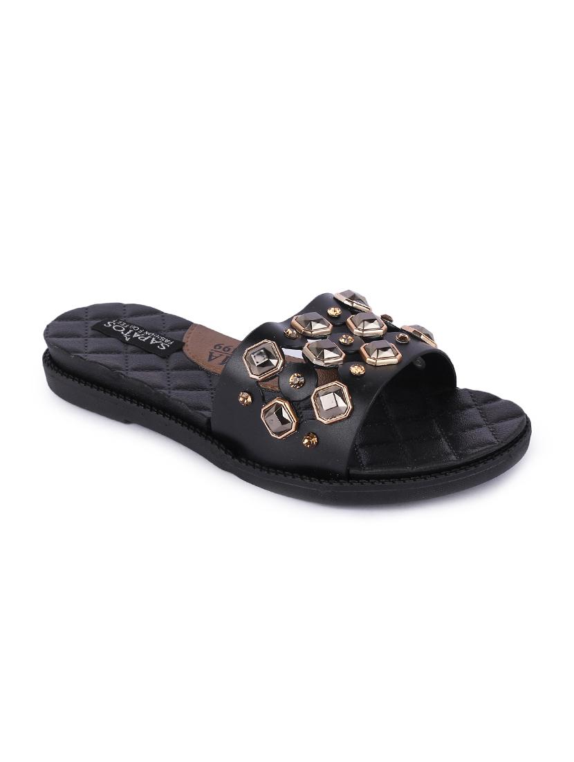 black leatherette slip on sandals - 16915199 - Zoom Image - 1