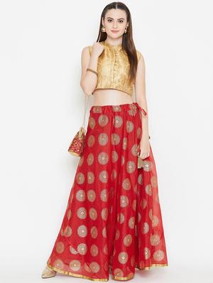 gold print a-line skirt - 16915256 - Standard Image - 4