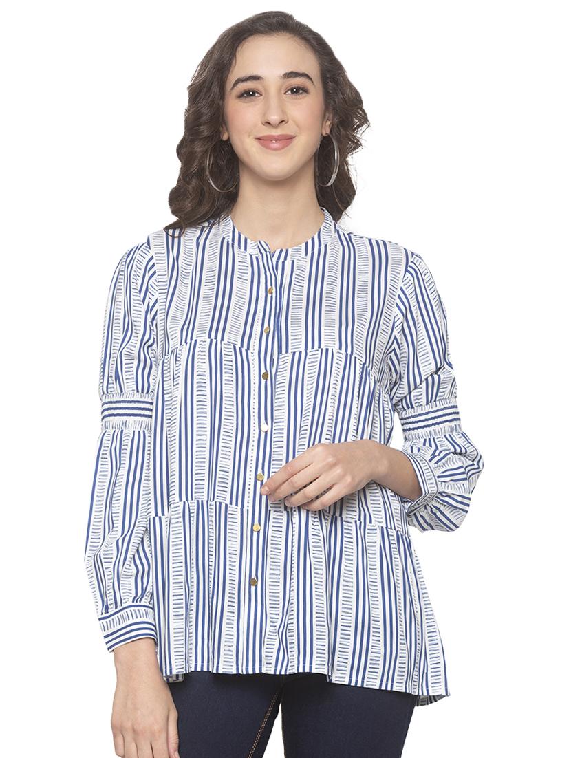 button up mandarin neck top - 16915605 - Zoom Image - 1