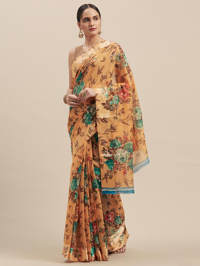 floral woven saree with blouse - 16915942 - Zoom Image - 1