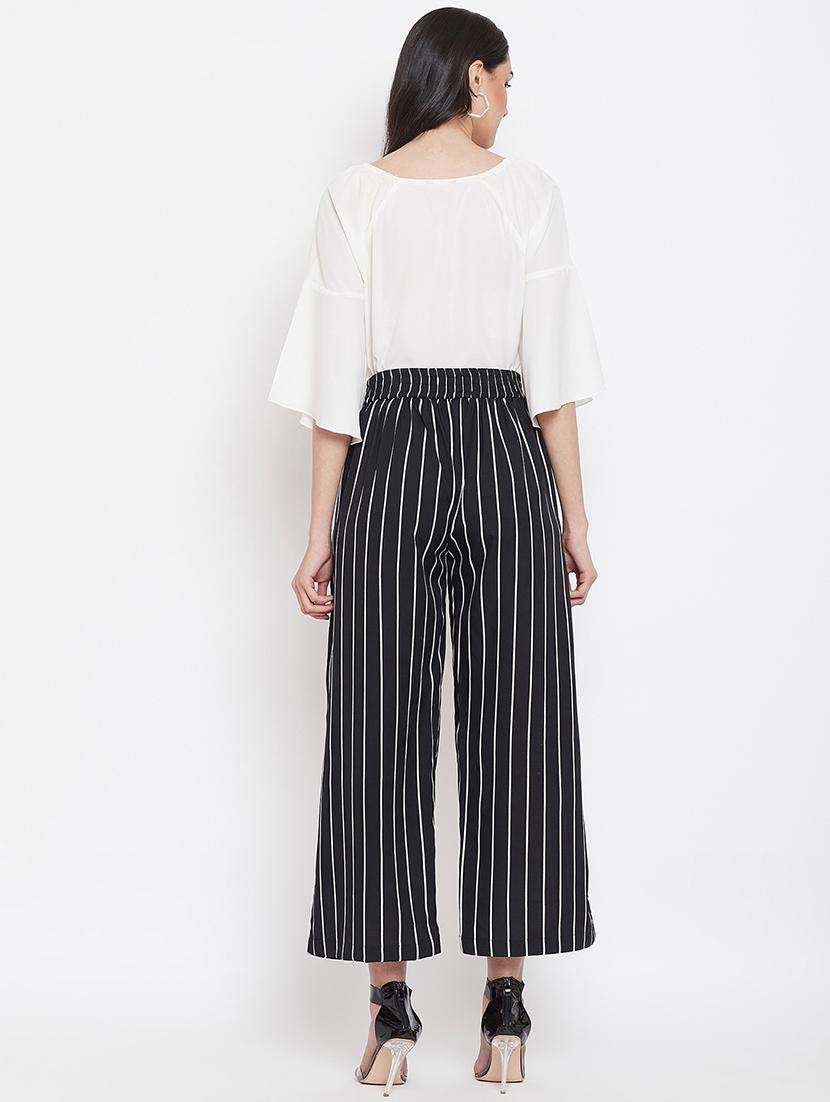 scoop neck top with striped palazzo set - 16917034 - Zoom Image - 3