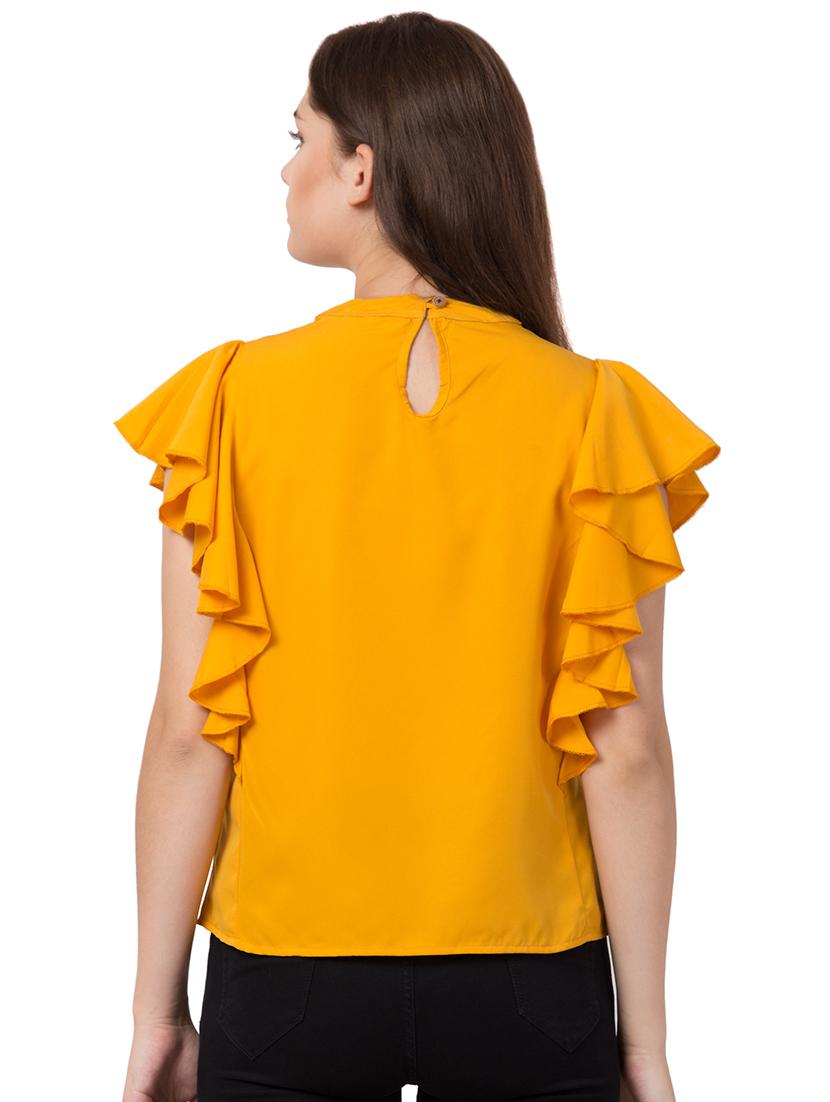 ruffle sleeves contrast detail top - 16917472 - Zoom Image - 3