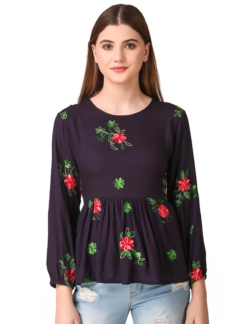 gathered hem embroidered top - 16917829 - Zoom Image - 1