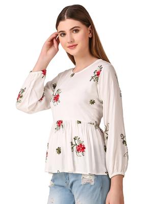 gathered hem embroidered top - 16917830 - Standard Image - 2