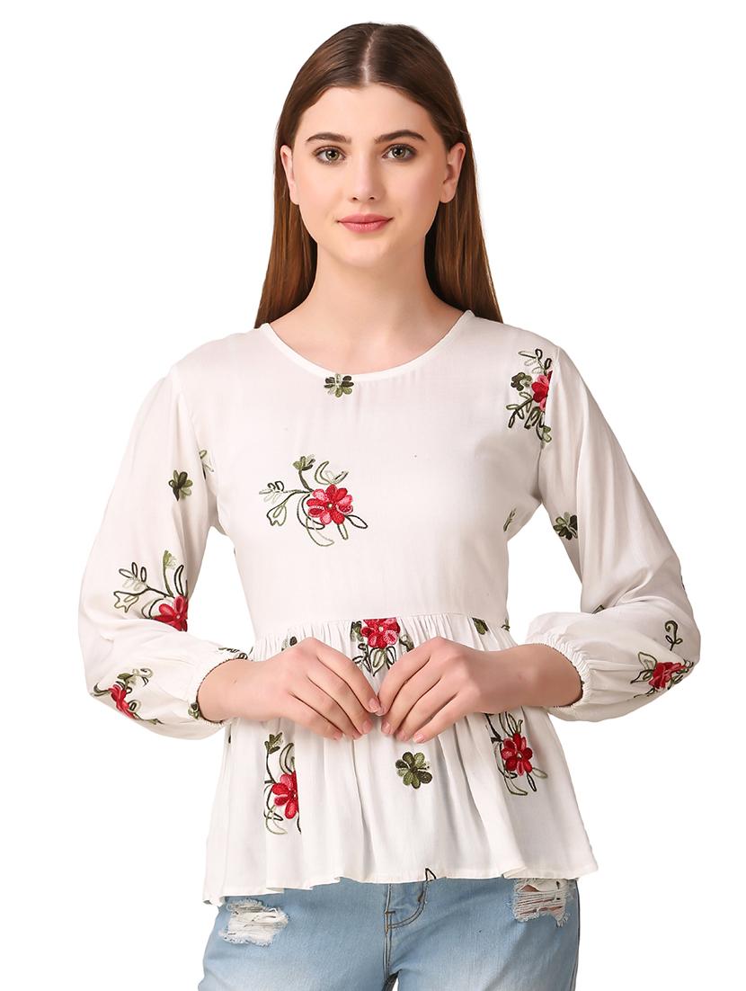 gathered hem embroidered top - 16917830 - Zoom Image - 1