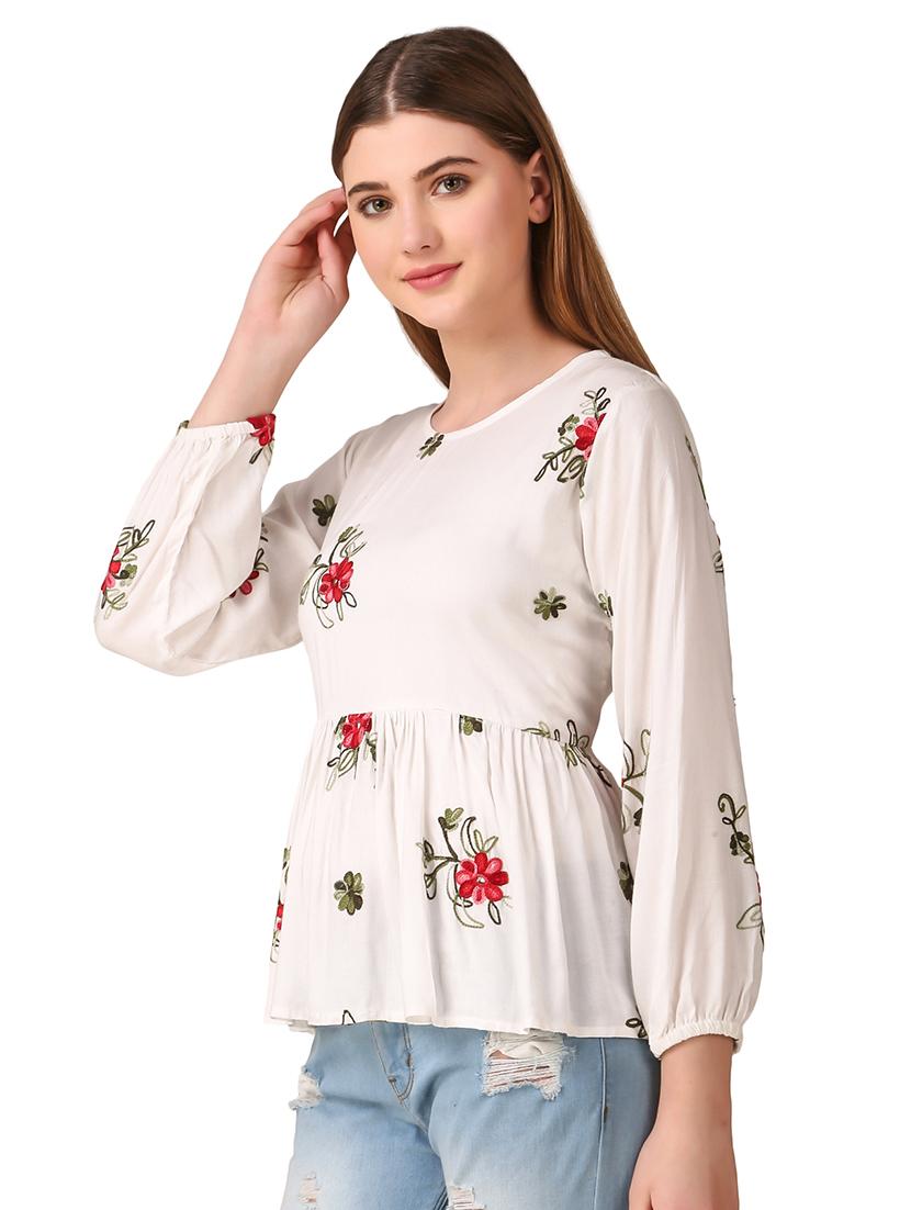 gathered hem embroidered top - 16917830 - Zoom Image - 2
