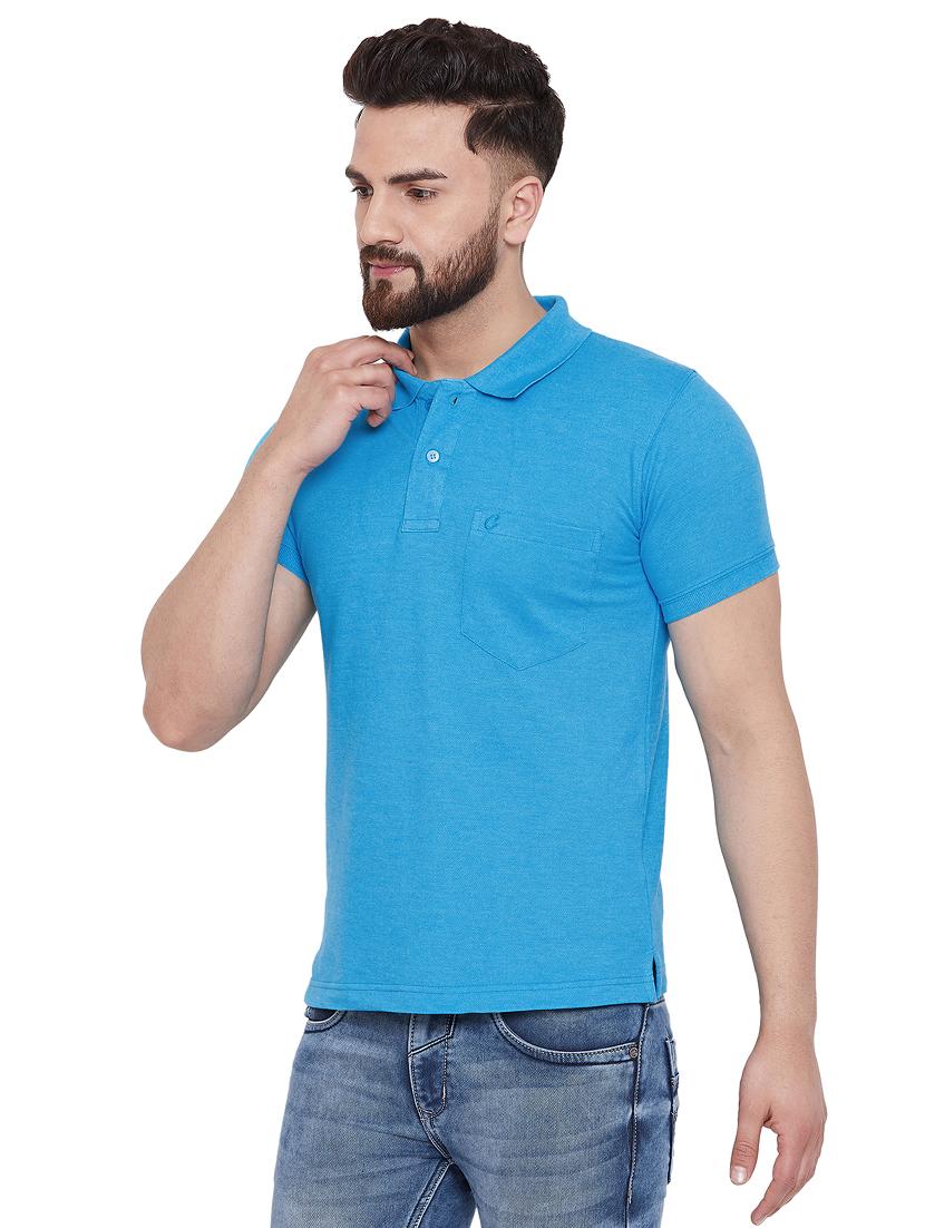 blue solid polo t-shirt - 16918200 - Zoom Image - 2