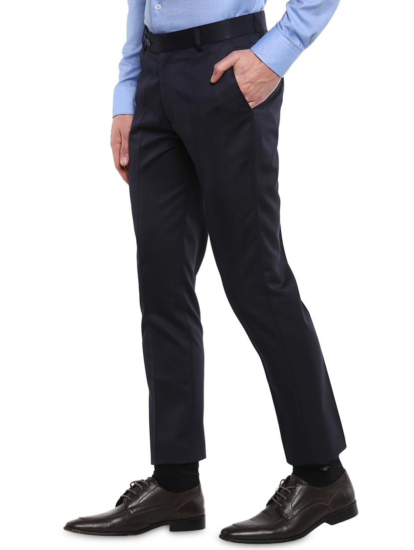 navy blue solid flat front formal trouser - 16918569 - Zoom Image - 2