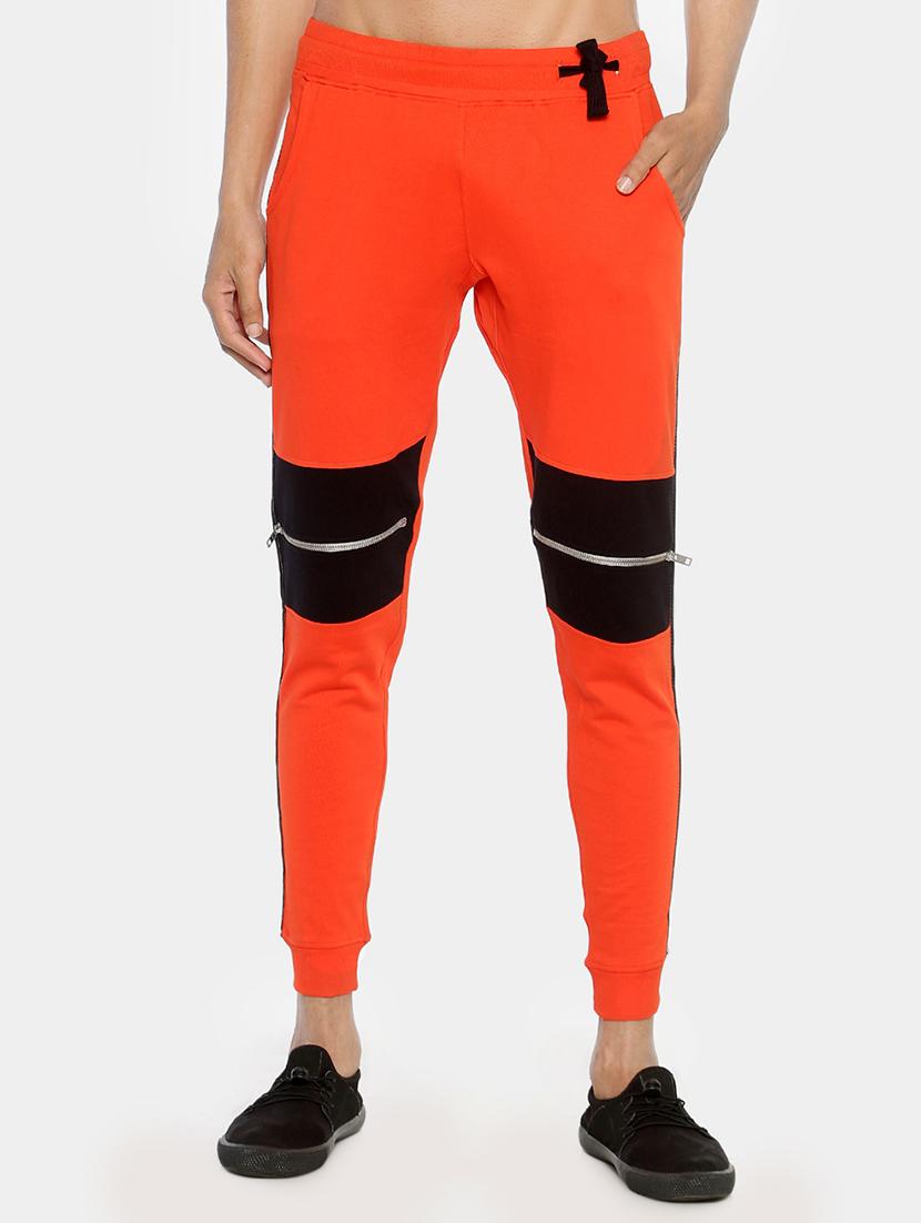 orange color block side taped joggers - 16919045 - Zoom Image - 1