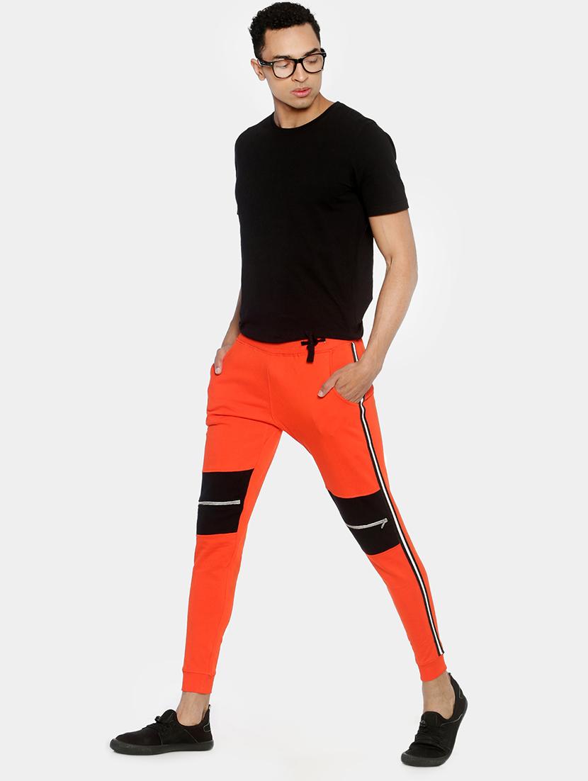 orange color block side taped joggers - 16919045 - Zoom Image - 4