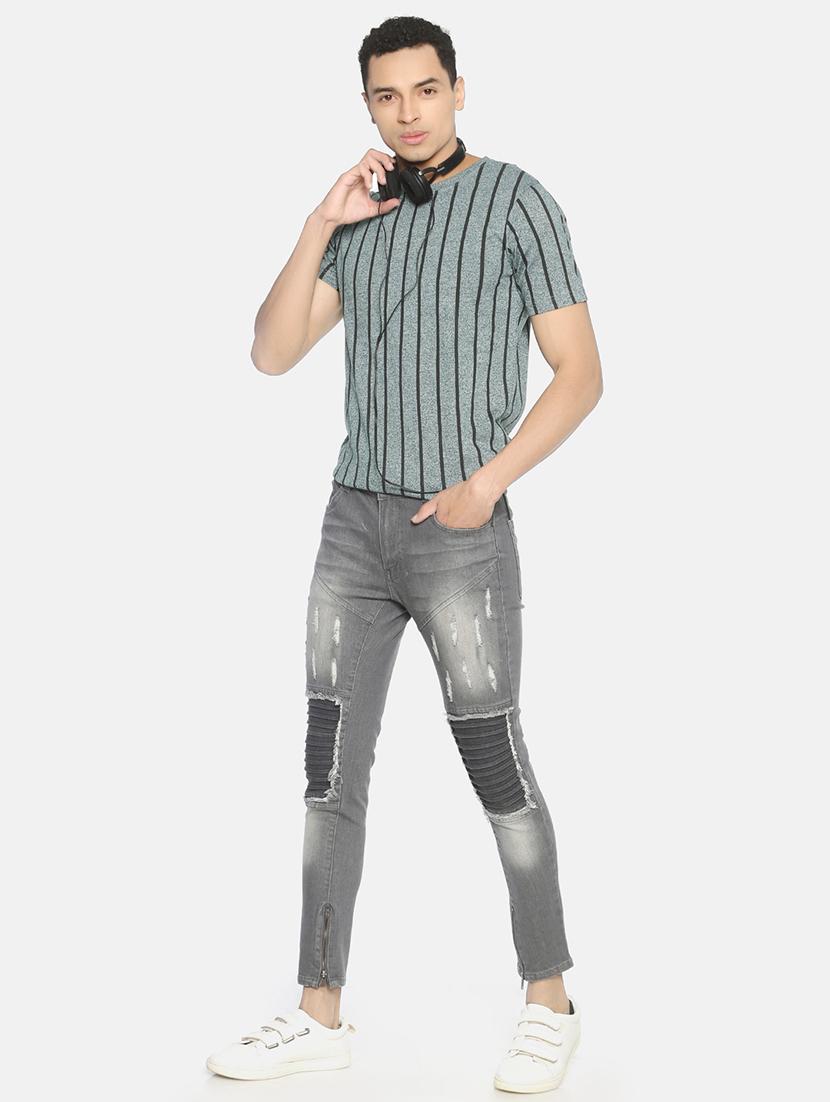 grey light washed biker denim jeans - 16919171 - Zoom Image - 4