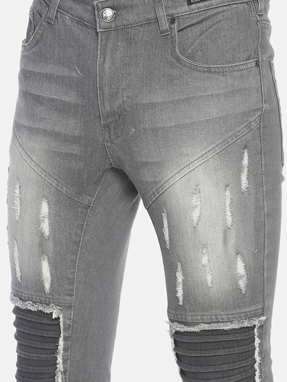 grey light washed biker denim jeans - 16919171 - Zoom Image - 5
