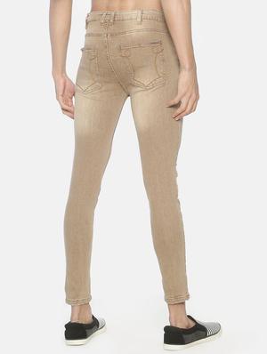 beige ripped printed denim jeans - 16919197 - Standard Image - 3