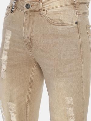 beige ripped printed denim jeans - 16919197 - Standard Image - 5