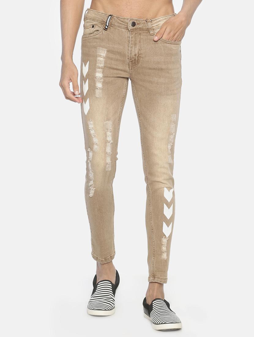 beige ripped printed denim jeans - 16919197 - Zoom Image - 1