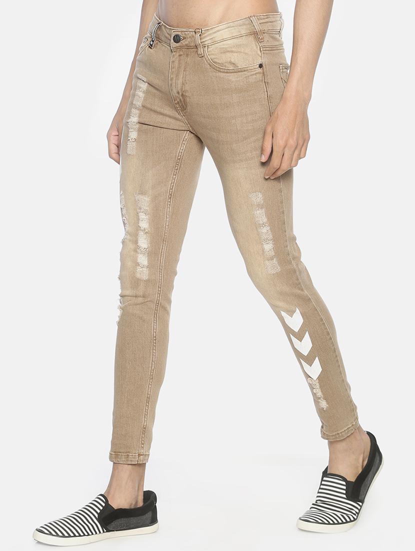 beige ripped printed denim jeans - 16919197 - Zoom Image - 2