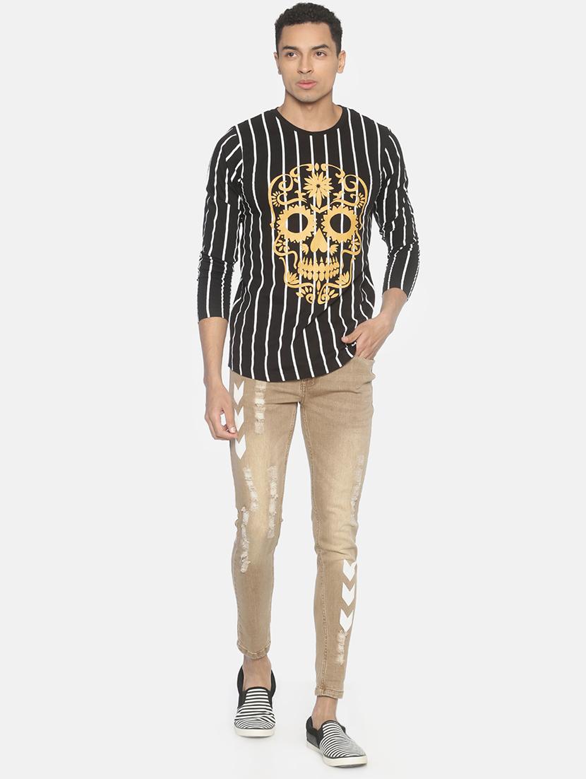 beige ripped printed denim jeans - 16919197 - Zoom Image - 4