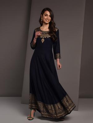 gold print flared kurta - 16919959 - Standard Image - 3