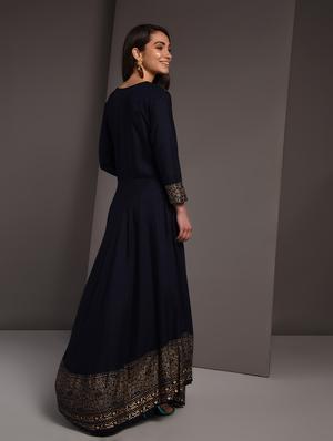 gold print flared kurta - 16919959 - Standard Image - 4