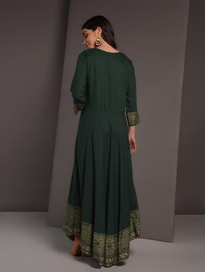 gold print flared kurta - 16919960 - Standard Image - 4