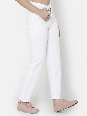 solid high rise frayed hem jeans - 16920553 - Standard Image - 2