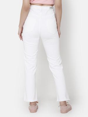 solid high rise frayed hem jeans - 16920553 - Standard Image - 3