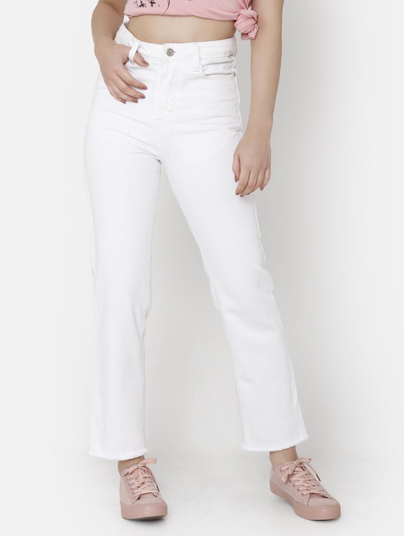 solid high rise frayed hem jeans - 16920553 - Zoom Image - 1