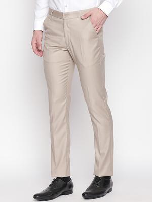 beige solid flat front formal trouser - 16920613 - Standard Image - 2