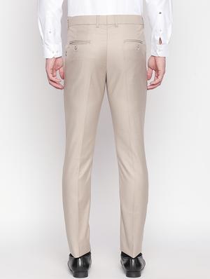 beige solid flat front formal trouser - 16920613 - Standard Image - 3