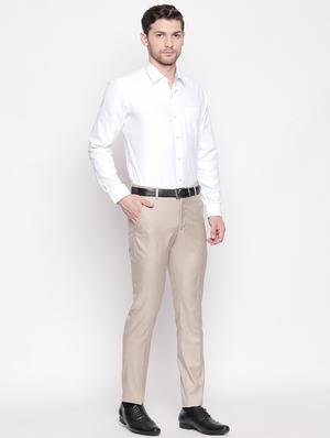 beige solid flat front formal trouser - 16920613 - Standard Image - 4