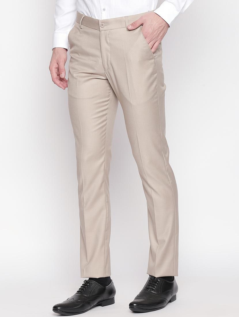 beige solid flat front formal trouser - 16920613 - Zoom Image - 2