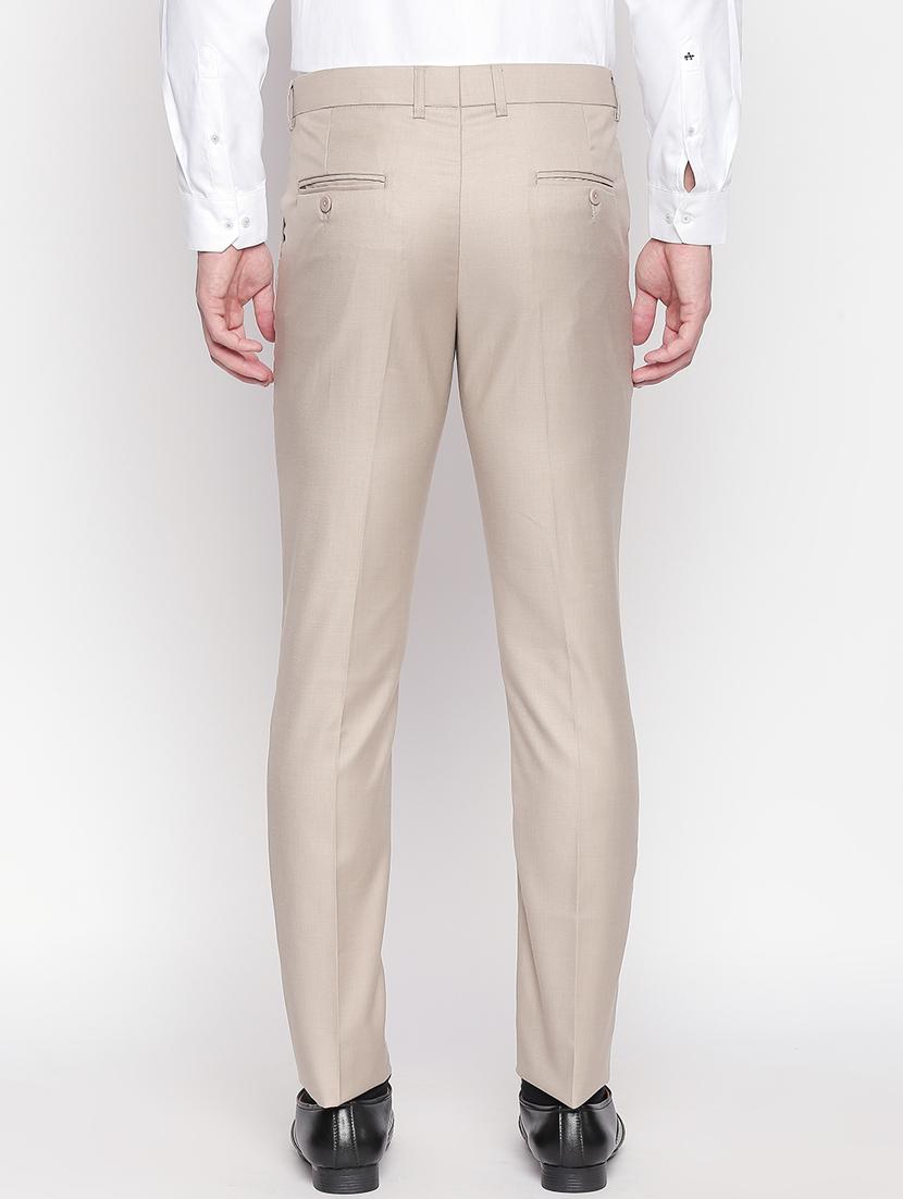 beige solid flat front formal trouser - 16920613 - Zoom Image - 3
