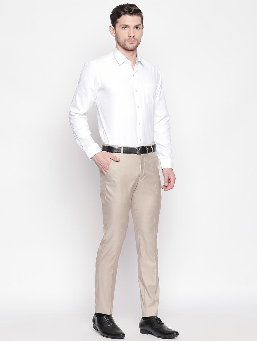 beige solid flat front formal trouser - 16920613 - Zoom Image - 4
