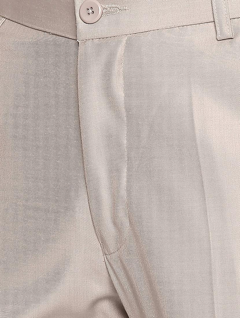 beige solid flat front formal trouser - 16920613 - Zoom Image - 5