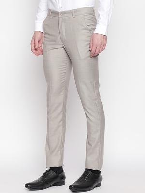 beige solid flat front formal trouser - 16920614 - Standard Image - 2